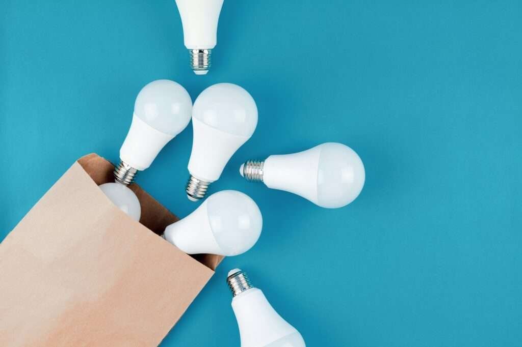LED light bulbs in craft paper shopping bag